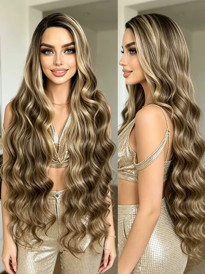 FREEDOM Lace-Front-Perücke, 36 Zoll, synthetisch, Ombre Braun Blond, Damen - Bild 5