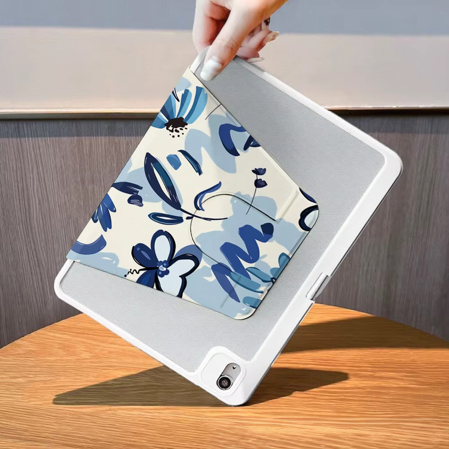 Samsung Tablet Hülle mit blauem Blumenmuster für Tab S9 Plus, S10 Plus, S7 FE und weitere Modelle - Bild 5