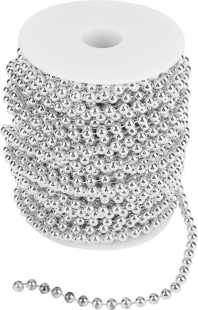 KaiSai Perlen-Girlande aus galvanisiertem Draht in Silber, 25m Rolle für DIY-Hochzeitsdekoration und Weihnachtsdeko, Perlen-Durchmesser: 6mm - Bild 1