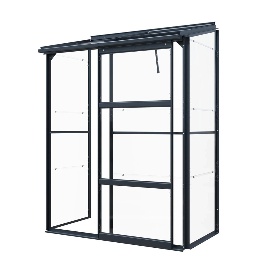 Osoltus Premium Anlehngewächshaus aus Aluminium und Echtglas in Schwarz mit Schiebetür - Bild 2