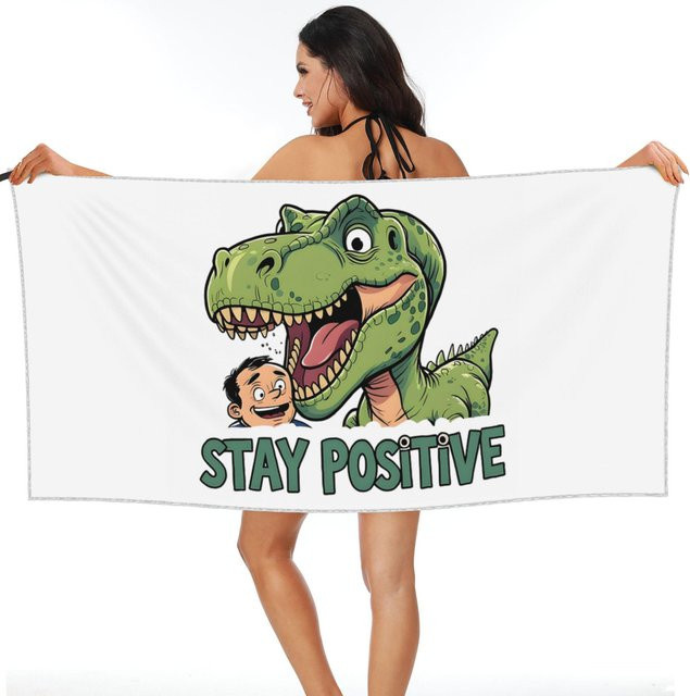 JMG Household Supplies Strandtuch mit lustigem T-Rex Dinosaurier Motiv, weiß, Mikrofaser, schnelltrocknend, B/H: 80 x 160 cm - Bild 1