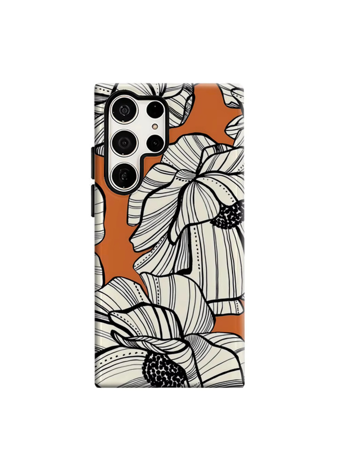 Aurbe Handyhülle für Samsung Galaxy S26 S25 S24 S23 Ultra Plus Hardcase mit orangefarbenen Blumen und doppellagigem Schutz - Bild 7