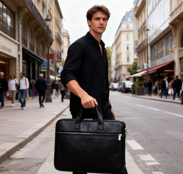 Laptoptasche aus PU-Kunstleder in Champagne für Notebooks von 11 bis 17 Zoll - Bild 1