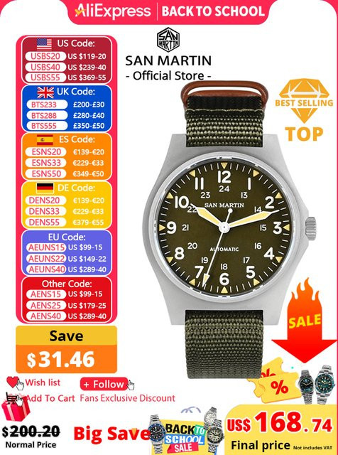 San Martin Armbanduhr, Automatik, Edelstahl, 38 mm, Schwarz, Unisex - Bild 1
