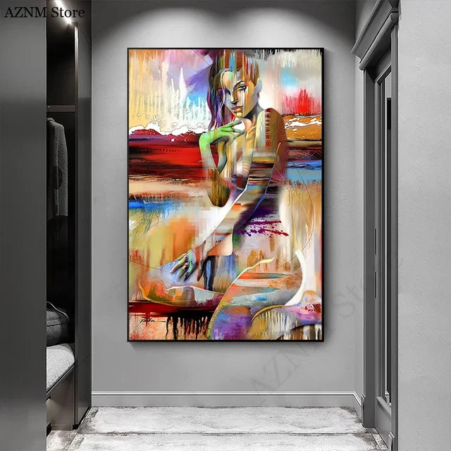 Potdemiel Abstrakte Leinwandmalerei Weibliche Figur als moderne Wandkunst in Multicolour - Bild 1