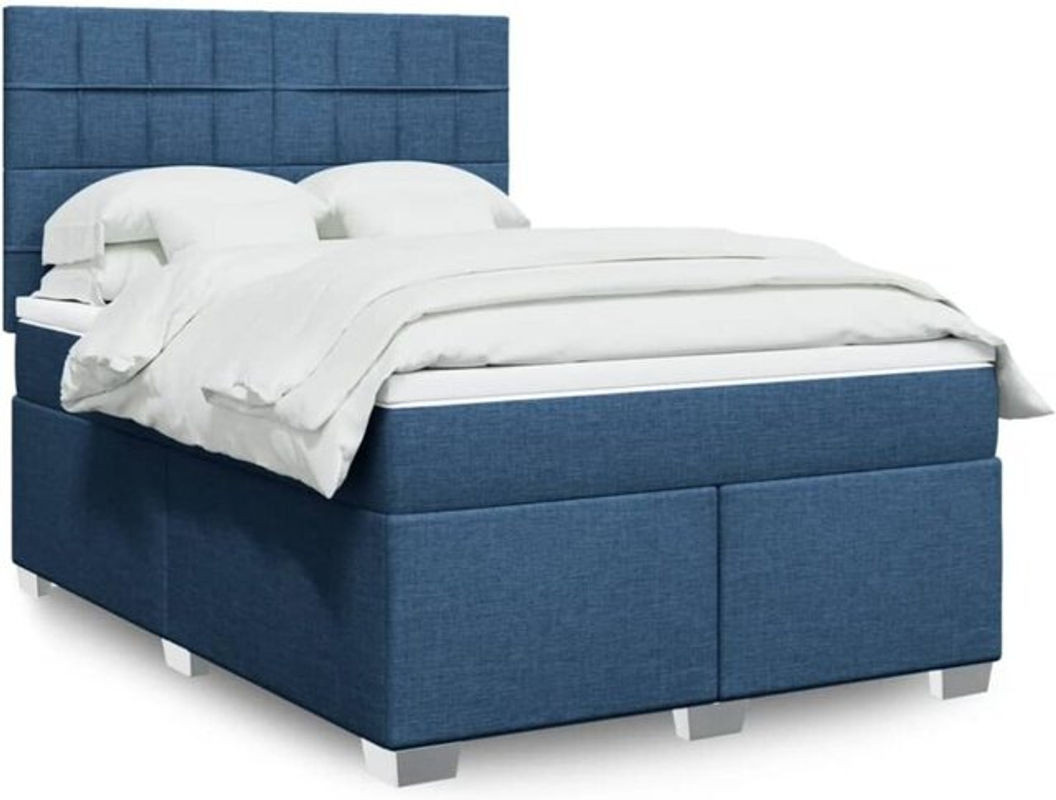 vidaxl Boxspringbett mit Matratze in Blau und Weiß aus Stoff, B/T/H: 140 x 190 cm - Bild 1