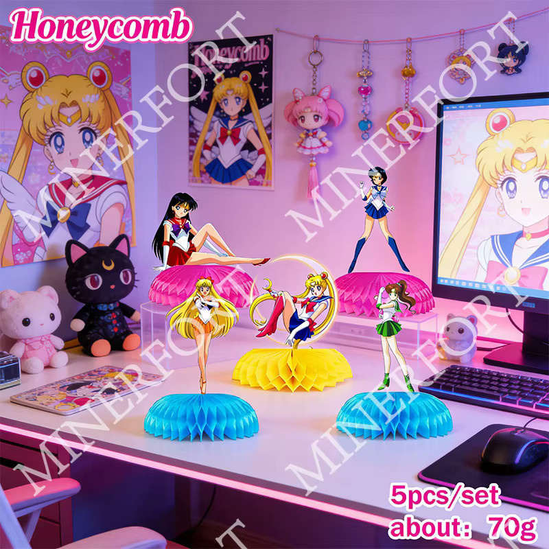 Sailor Moon Wabenmuster Tischdekoration aus Papier, 5 Stück, Mehrfarbig - Bild 2