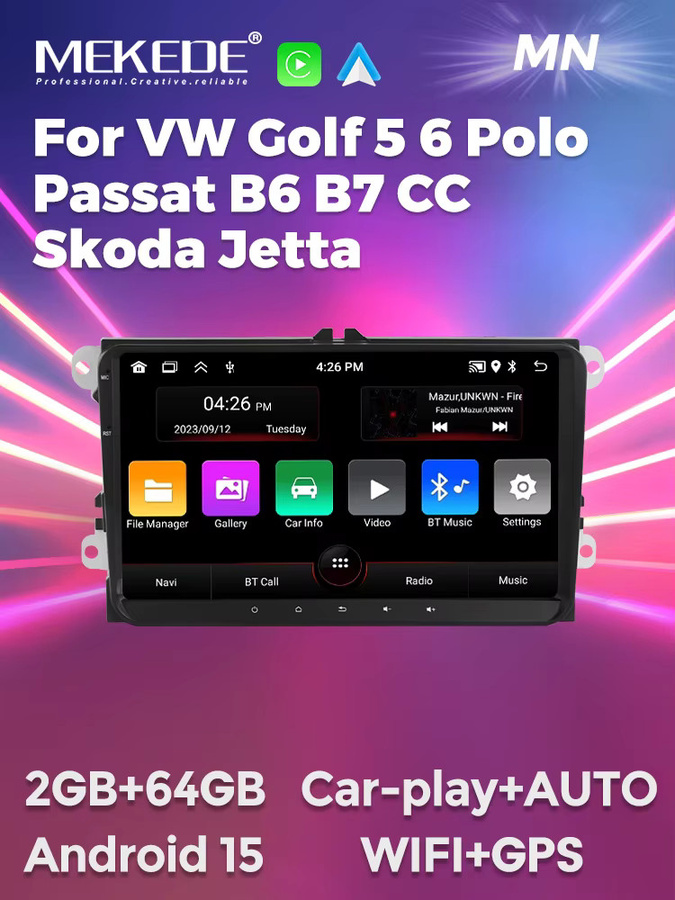 MEKEDE Android 15 Autoradio mit 9 Zoll IPS-Bildschirm für Volkswagen Passat B6 B7 Golf 5 6 Polo Jetta und Skoda, Multimedia-Player mit Bluetooth und Carplay in Schwarz - Bild 7