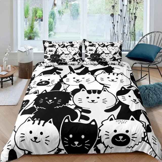 Katzen Bettwäscheset Your Warm Home mit Cartoon Katze Muster, 2-teilig, Himmelblau, B/H: 135 x 200 cm, inklusive Kissenbezug 50 x 70 cm, aus Polyester - Bild 1