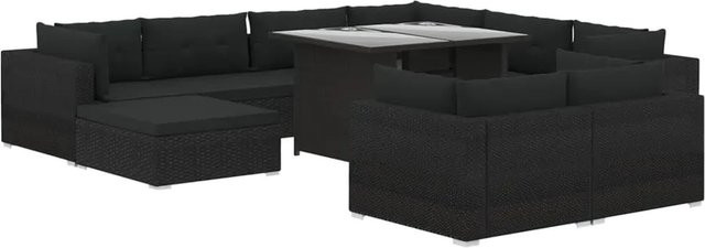 vidaXL 10-tlg. Garten-Lounge-Set aus Poly Rattan in Schwarz mit Auflagen und Couchtisch - Bild 1