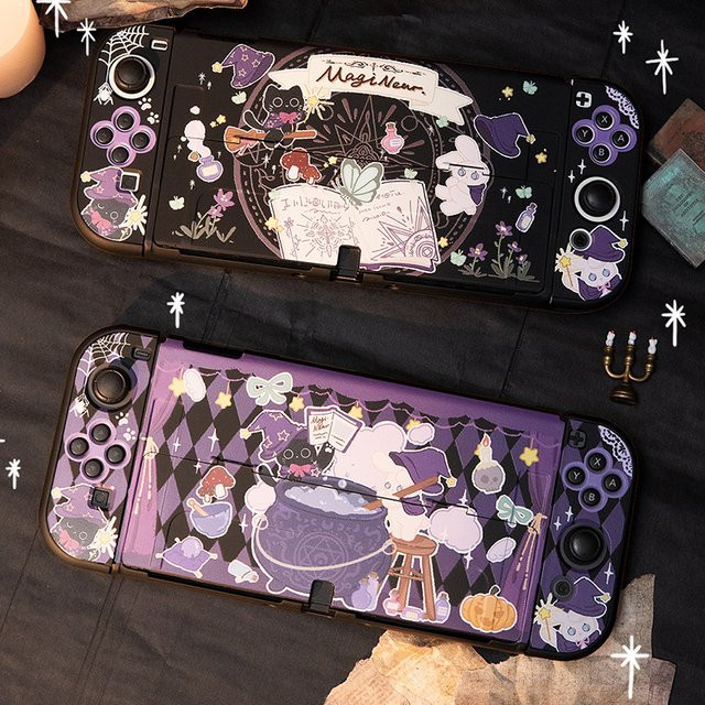 Magic Black Cat Schutzhülle für Nintendo Switch OLED mit Split Joy-Con Hard PC Cover in Schwarz - Bild 1