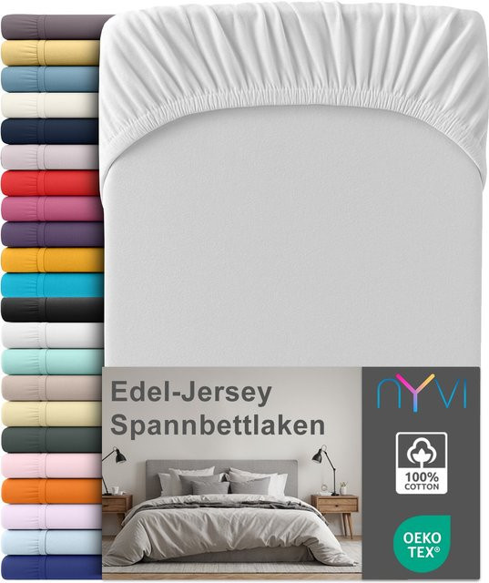 NYVI Edel Jersey Spannbettlaken Deluxe aus 100% supergekämmter Baumwolle, Farbe: Silber, B/T: 140 x 160 cm, Höhe: 25 cm - Bild 1