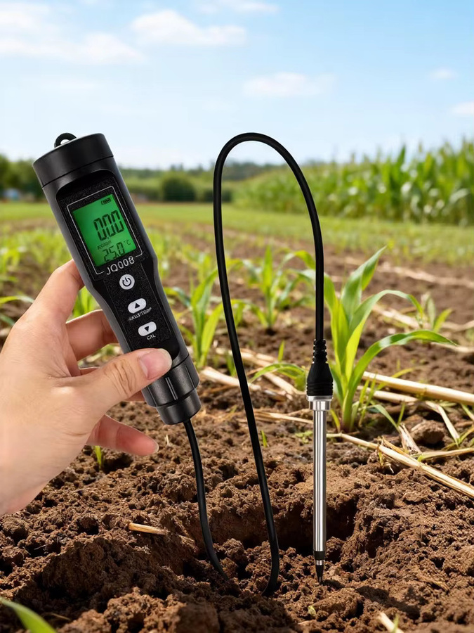 JUANJUAN Digitaler Boden-EC-Tester Leitfähigkeitsmessgerät mit Temperaturdetektor in Schwarz für Gartenarbeit und Pflanzung (0,00~10,00mS/cm) - Bild 5