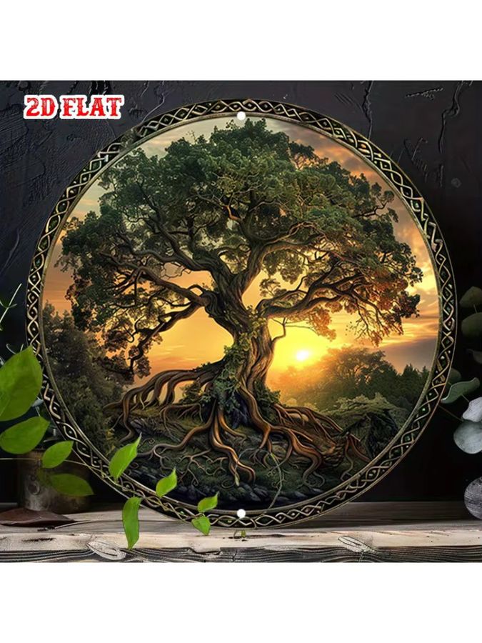 Potdemiel Rundes Aluminiumschild Baum des Lebens Sonnenuntergang Landschaft Wandkunst Durchmesser: 19,99 cm - Bild 5