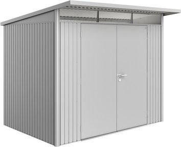 BIOHORT Gerätehaus AvantGarde aus Stahl in Silber mit Pultdach und Doppeldoor, B/H/T: 257 x 218 x 177 cm - Bild 1