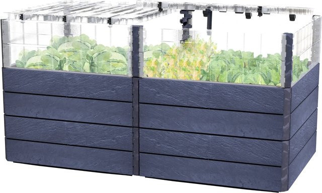 Garantia Hochbeet-System 2 L Turbo Plus Ergo Quadro in Anthrazit mit Wachstumsmodul, Frühbeet-Abdeckung und Flora Wassersparsystem, B/T/H: 160 x 80 x 80 cm - Bild 1