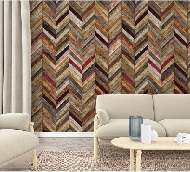 Marburg Vliestapete Ikat in Braun mit geometrischem Muster, Breite: 159 cm, Höhe: 270 cm - Bild 1