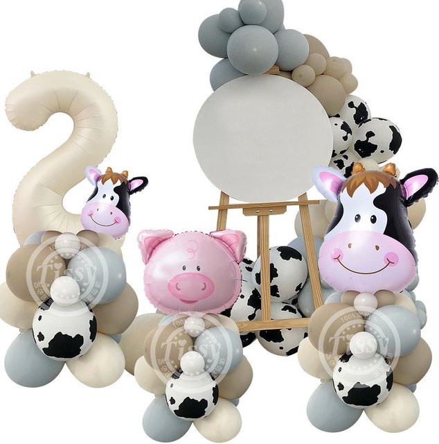 Tissy Bauernhof-Ballon-Set mit Kuh und Schwein sowie Zahlenballon für Kindergeburtstage, Mehrfarbig - Bild 1