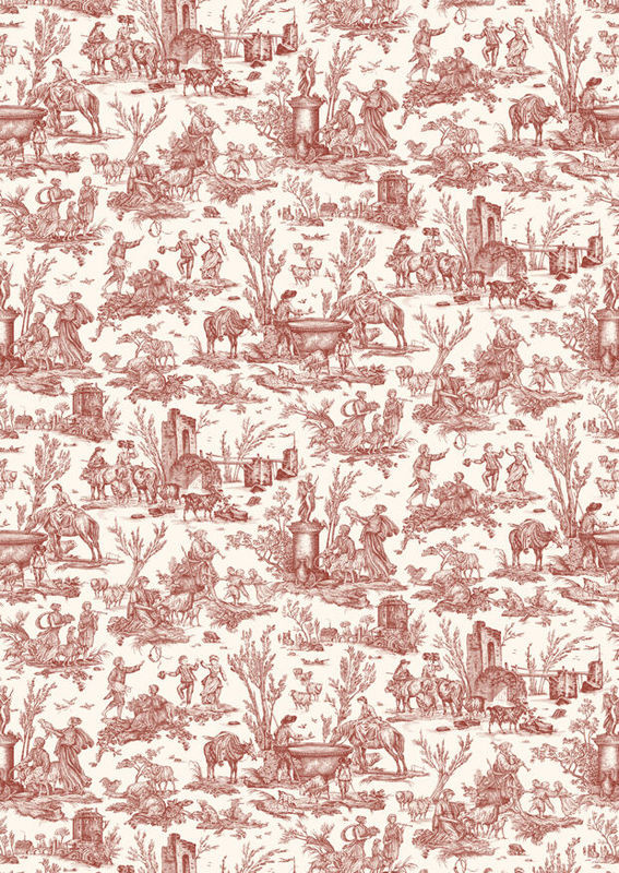 Lewis & Wood Tapete Toile Baptiste Rhone in Weiß und Rot mit floralem Muster und Tiermotiven aus Vlies - Bild 2