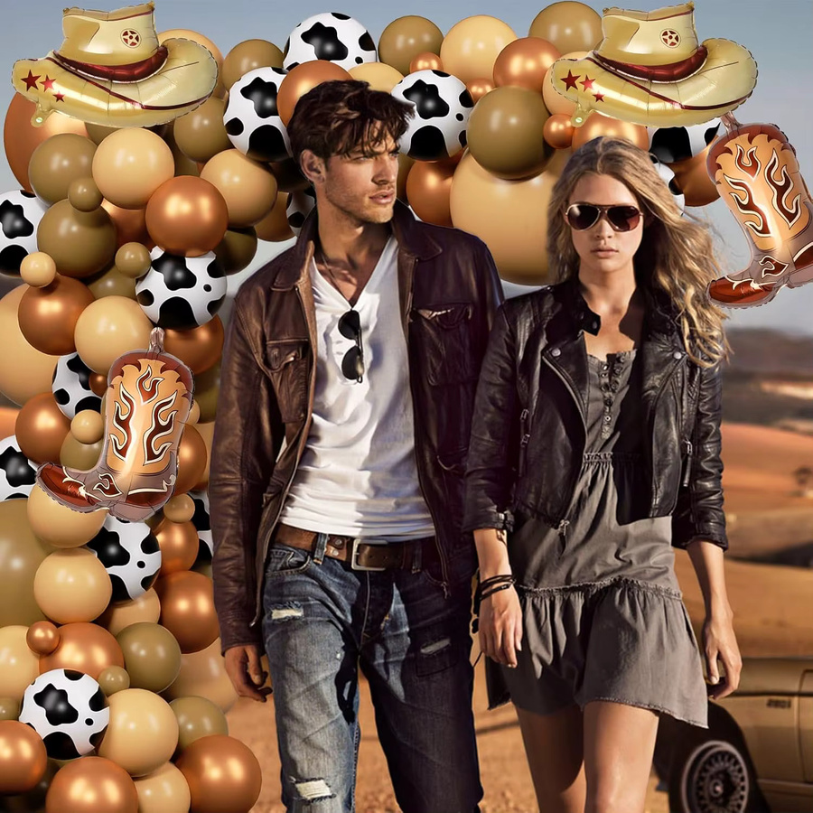 Globos Home Deco 124-teiliges Western-Cowboy-Ballonbogen-Set mit Kuh-Aufdruck in Mehrfarbig für Bauernhof-Babyparty und Rodeo-Geburtstagdeko - Bild 2
