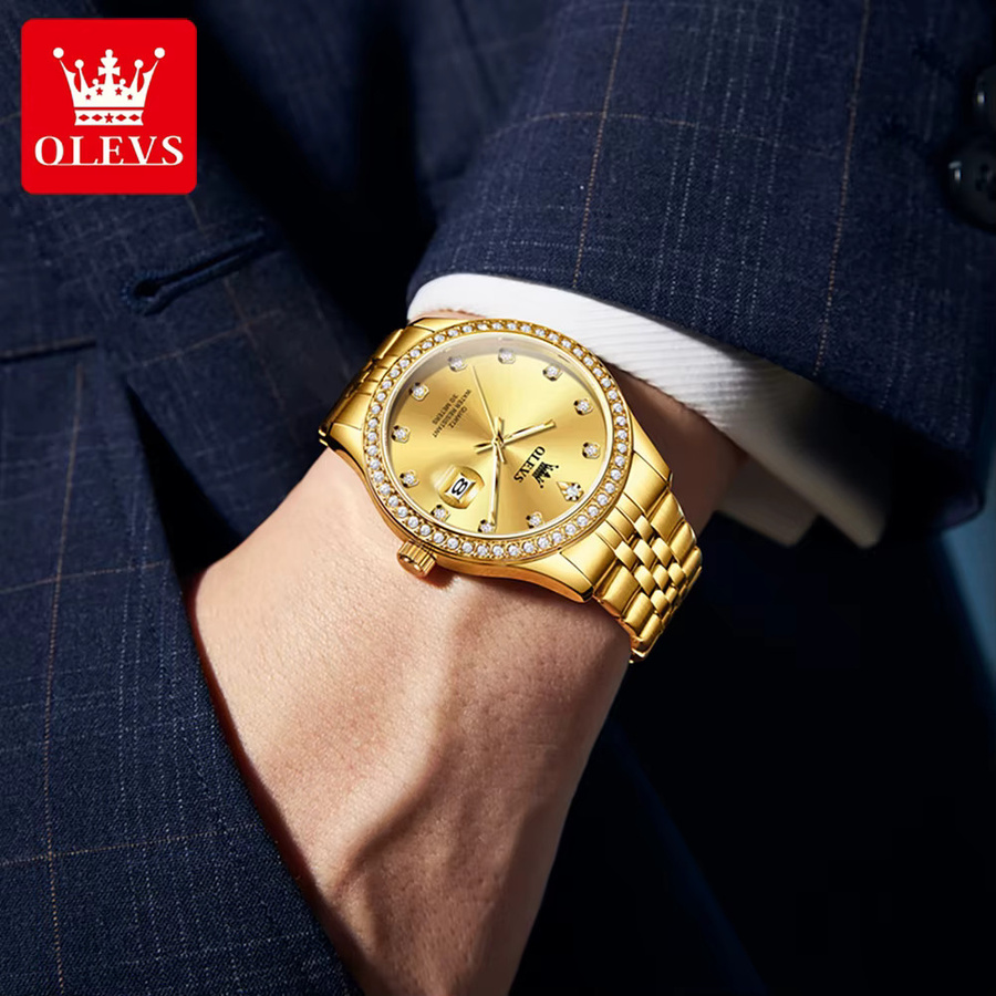 OLEVS Armbanduhr, Gold, Diamantbesetzt, Edelstahl, Herren - Bild 3