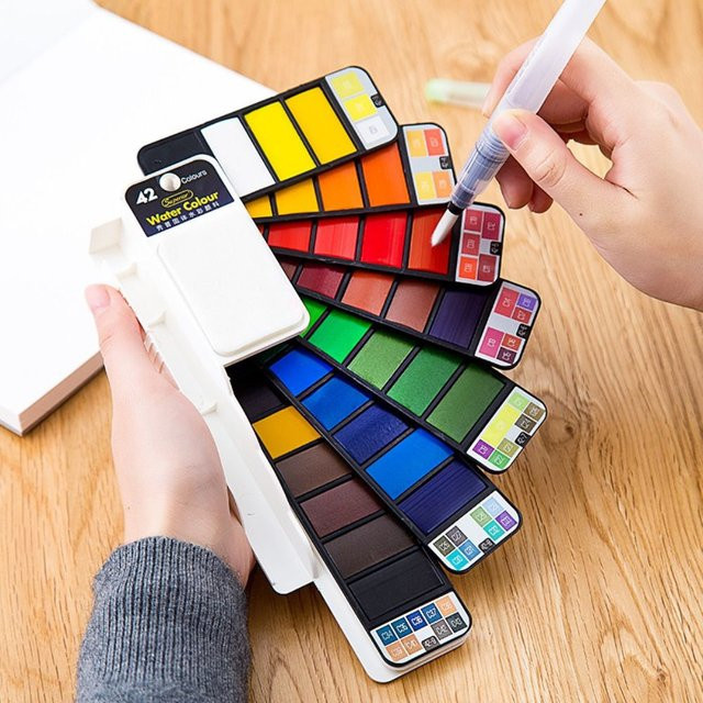 Faltbares Aquarellfarben Set mit Wasserpinsel in Multicolour für Studenten mit 42 Farben - Bild 1