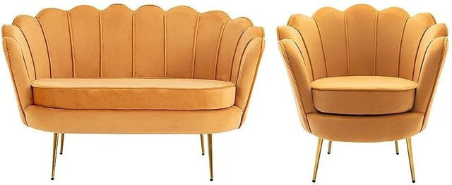 Vente-unique Couchgarnitur Dandelion mit 2-Sitzer Sofa und Sessel aus Samt in Senffarben, Breite: 124 cm, Tiefe: 78 cm - Bild 1
