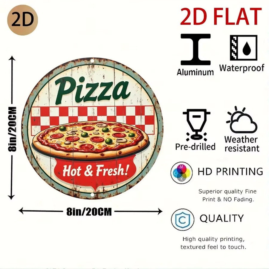 CIFBUY Vintage Pizza Metallschild Rund Wanddekoration Multicolour Durchmesser: 20 cm - Bild 6