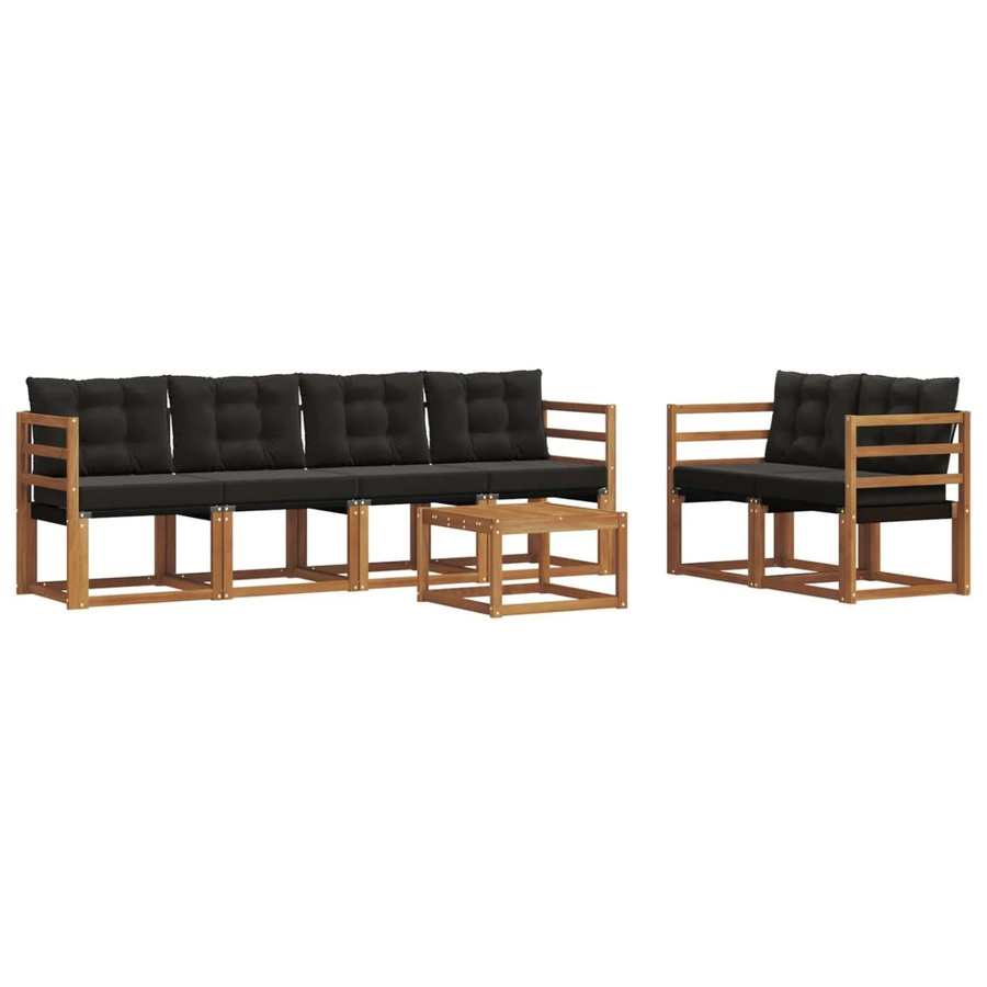 vidaXL Outdoor-Sofagarnitur 7-tlg. aus Akazienholz und Textilene in Natur und Schwarz mit Kissen und Tisch - Bild 2