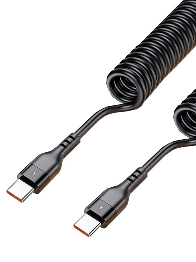 SAFENH USB Typ C Schnellladekabel mit Teleskop-Federfunktion, 120W 6A, Schwarz - Bild 5
