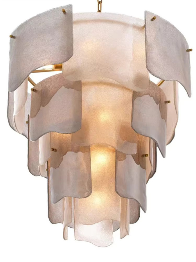Nordischer Retro-Kronleuchter aus handgefertigtem Glas und Messing in Schwarz und Gold, dimmbar - Bild 4