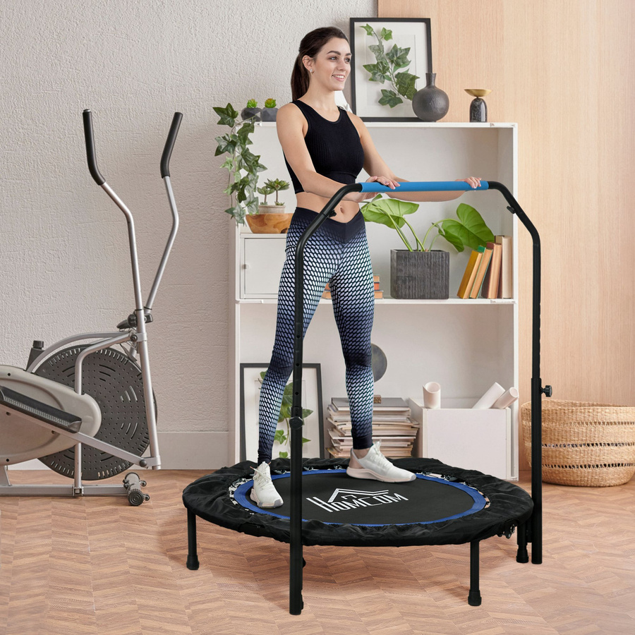 SPORTNOW Fitnesstrampolin, 102 cm, mit höhenverstellbarem Haltegriff und LCD-Monitor, Blau - Bild 2
