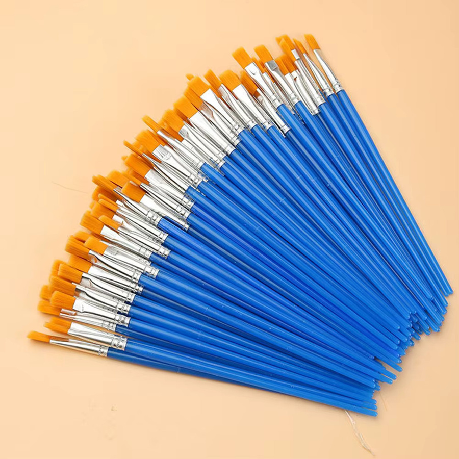 50er Set Künstlerpinsel aus Nylon mit runden und flachen Borsten in Blau für Öl- und Acrylmalerei - Bild 4