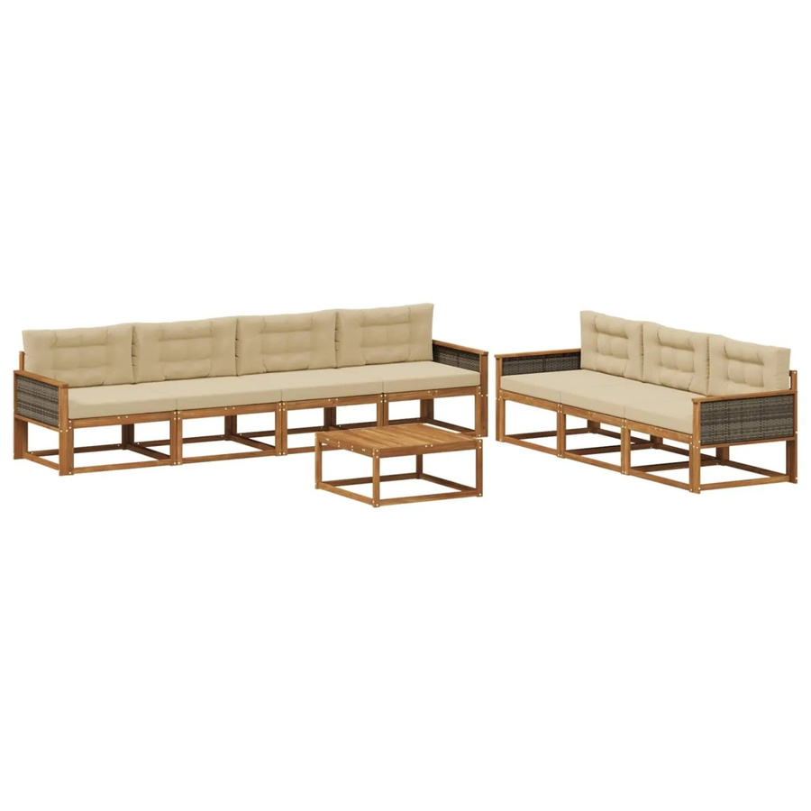 vidaXL Outdoor-Sofagarnitur aus Akazienholz mit Kissen in Natur und Beige - Bild 2