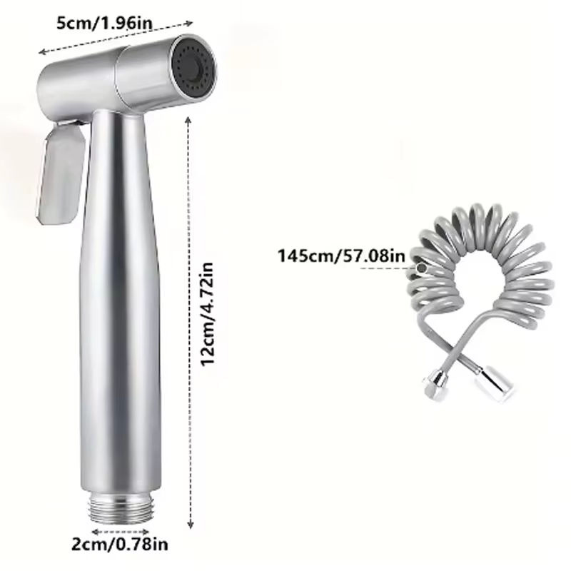 YANKE Hochdruck-Handbrause-Set aus Edelstahl in Silber mit Wandhalterung und Schlauch - Bild 2