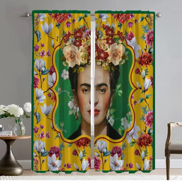Verdunkelungsvorhang Set mit floralem Design von Household supplies MH, Farbe Gelb, 2 Paneele, B: 96 cm, H: 137 cm - Bild 1