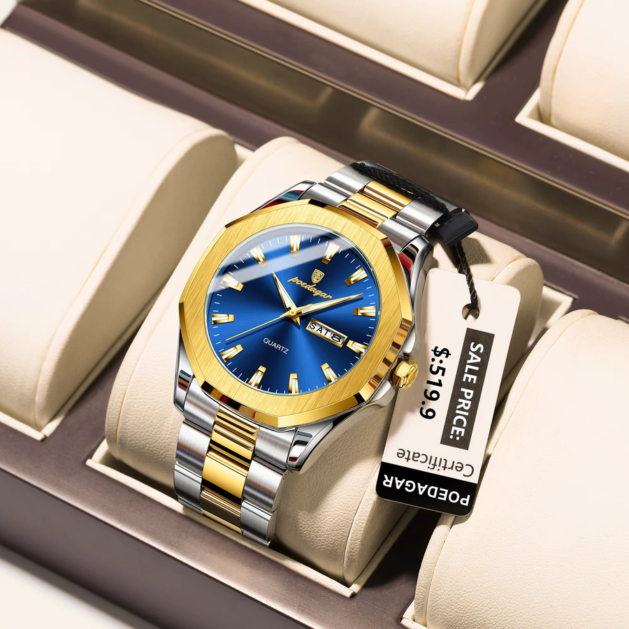 POEDAGAR Armbanduhr Edelstahl, Quarz, Schwarz, Herren - Bild 2