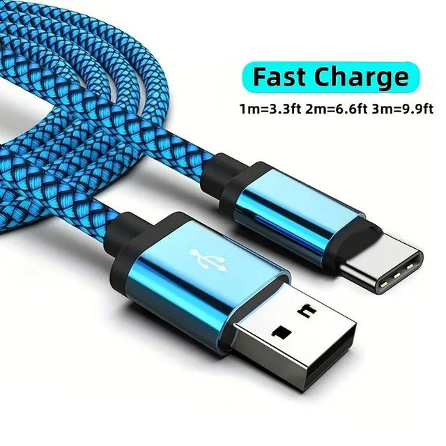 Nephy Nylon USB Typ C Schnellladedatenkabel für Smartphones in Schwarz oder Blau - Bild 1