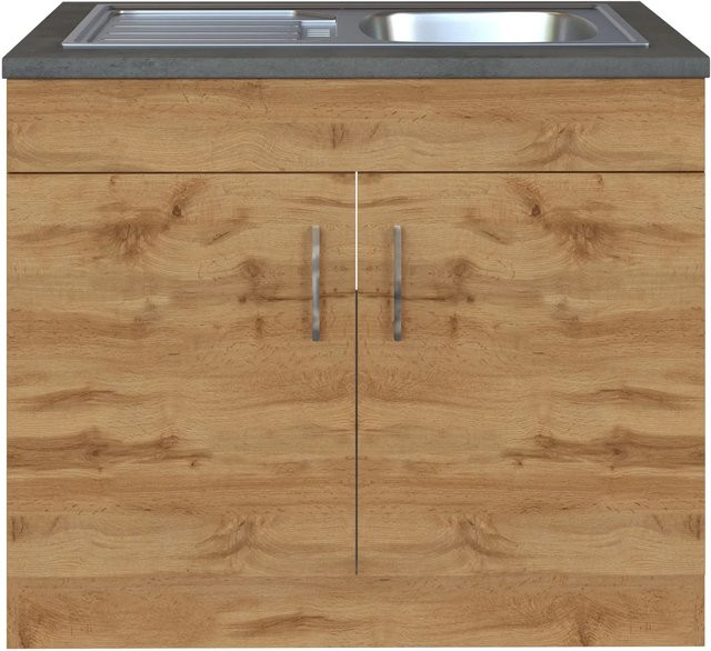 Held Möbel Küchen-Spülenschrank Sorrento in Wotaneiche, B/T/H: 100 x 60 x 85 cm, braun - Bild 1
