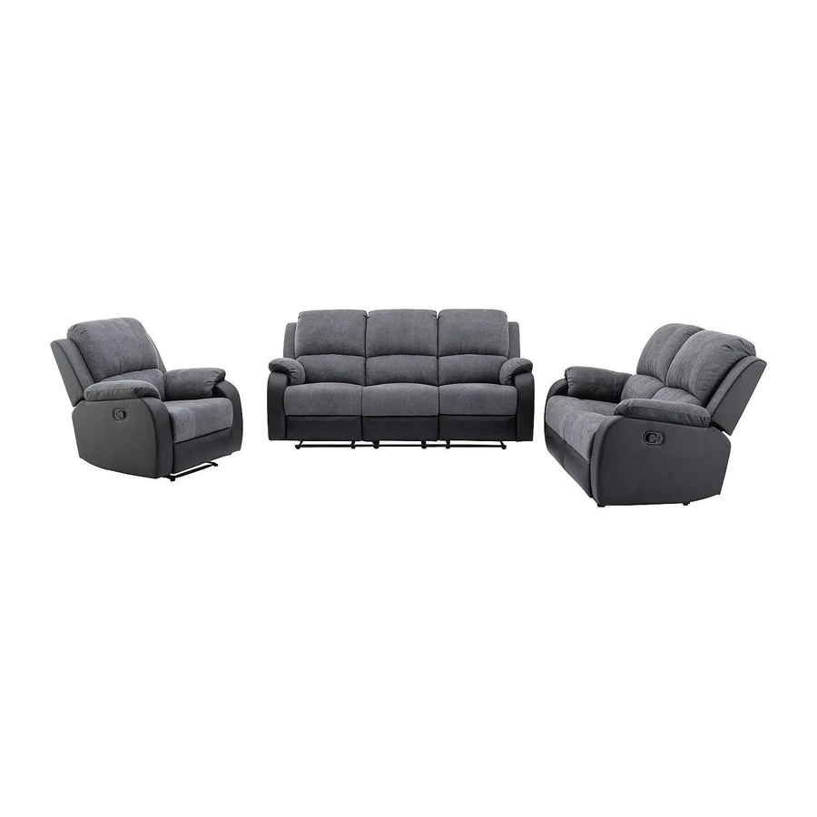 Vente-unique Couchgarnitur Brody in Schwarz und Grau mit 3-Sitzer-Sofa, 2-Sitzer-Sofa und Sessel aus Microfaser und Kunstleder, B/T/H: 202 x 148 x 87 cm - Bild 2