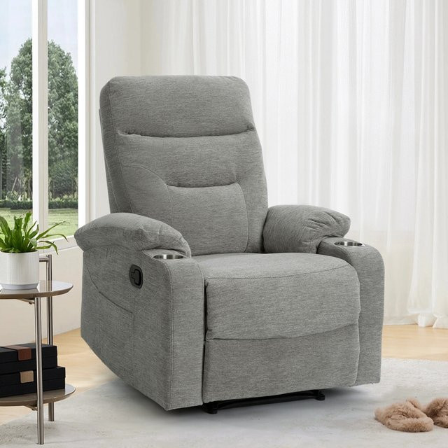 Happy Home Relaxsessel mit Ottoman und Armlehnen in Grau, B/T/H: 88 x 97 x 103 cm - Bild 1