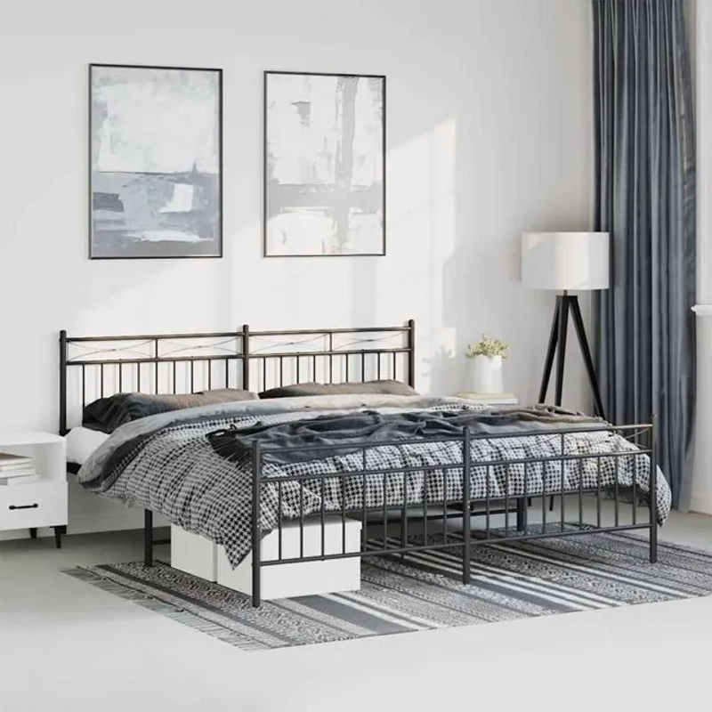 Vidaxl Metall-Bettgestell mit Kopfteil und Fußteil in Schwarz, B/T/H: 193 x 203 cm - Bild 1