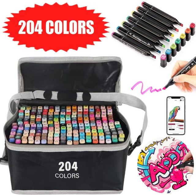 Professionelles 204-Farben-Doppelspitzen-Marker-Set mit Brush-Spitze für Künstler und Manga-Erstellung in Multicolour inklusive Tragetasche - Bild 1
