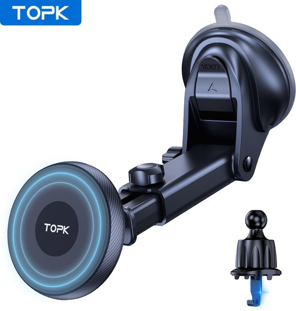 TOPK Universal-Autotelefonhalterung magnetisch für MagSafe, 360 Grad drehbare Kfz-Halterung für Lüftungsschlitze und Armaturenbrett oder Windschutzscheibe, Schwarz - Bild 1