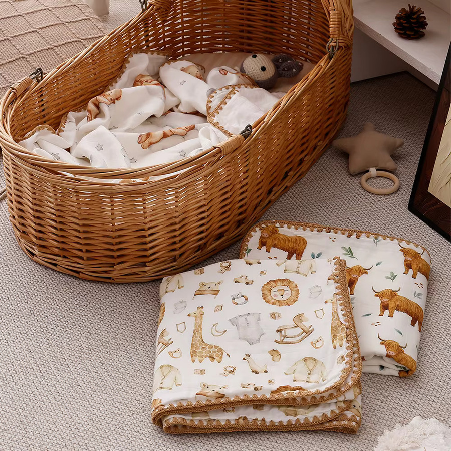 Elinfant Babydecke aus 4 Schichten Bambus und Baumwolle mit Digitaldruck in Weiß für Frühling und Sommer - Bild 2