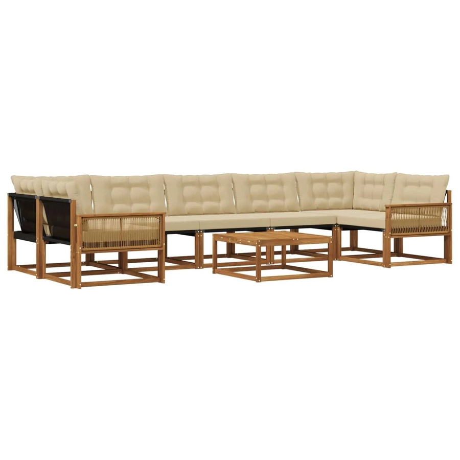 vidaXL Outdoor-Sofagarnitur L-Form aus Akazienholz mit 8 Textilene-Kissen in Natur und Beige - Bild 2