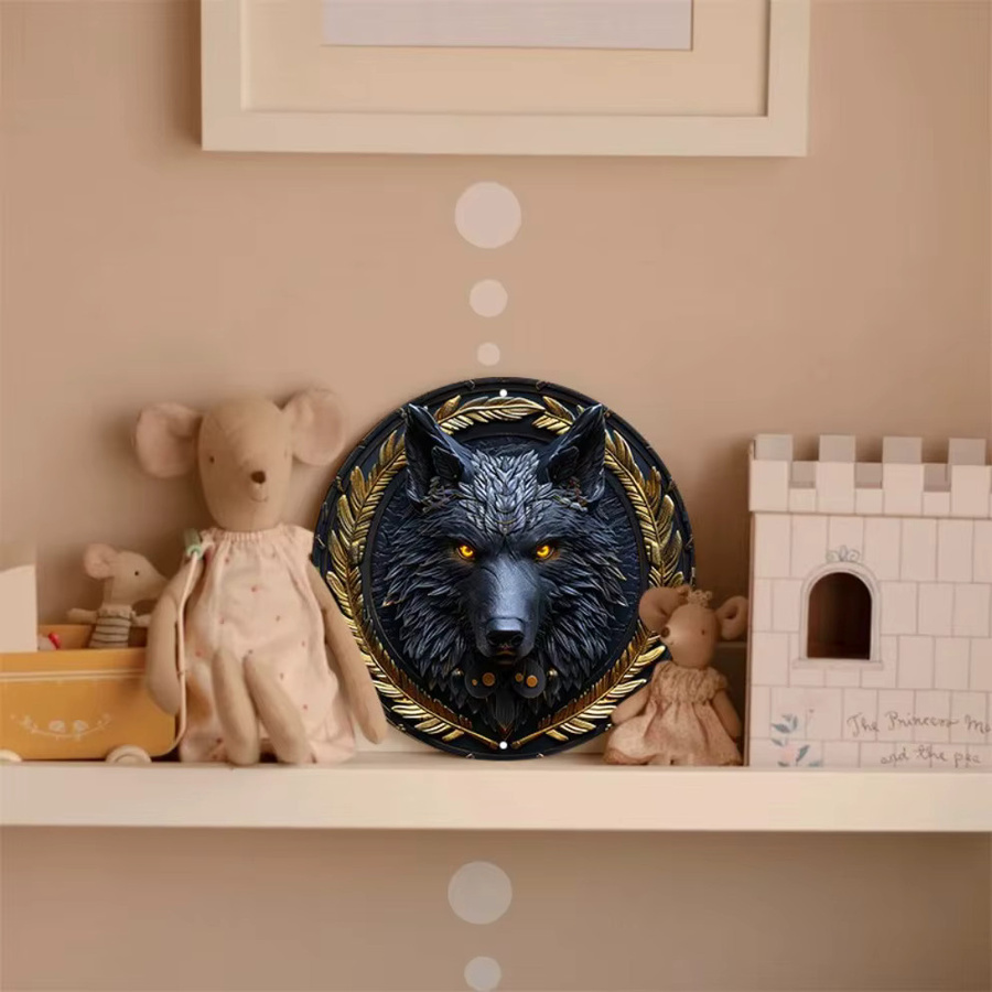 HELLOYOUNG Wolf Wanddekoration aus Metall, Rundes Metallschild mit Tier-Motiv, Wetterbeständig und Wasserfest, Durchmesser: 20 cm - Bild 4