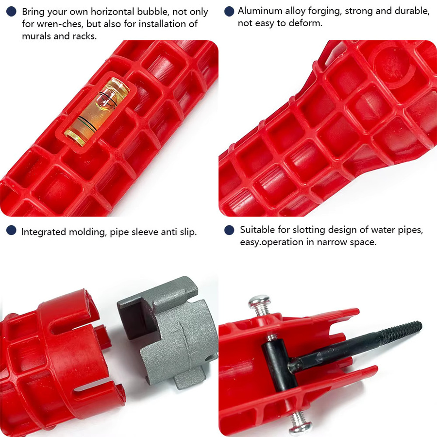 SLADE 8-in-1 Wasserhahn- und Waschbecken-Installationswerkzeug in Rot mit rutschfestem Griff und Doppelkopf-Reparaturschlüssel für Sanitärarbeiten und Warmwasserbereiter - Bild 4
