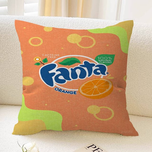 Dekorativer Plüsch-Kissenbezug mit F-Fanta Logo Cartoon-Print, Orange, B/B/H: 45 x 45 x 1 cm - Bild 1