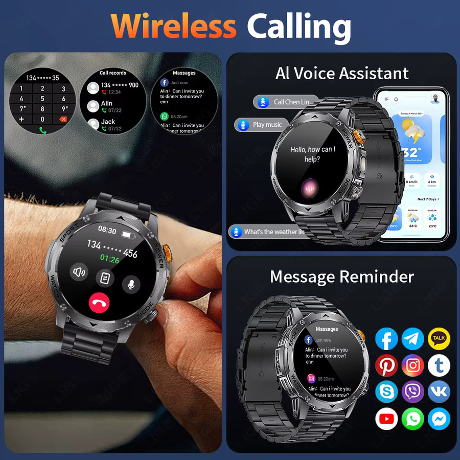 LIGE Smartwatch, Edelstahl, Schwarz, Herren - Bild 2